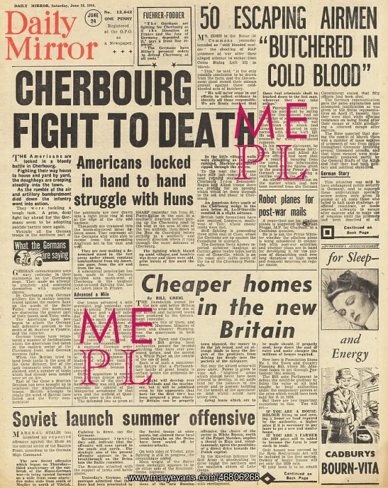 : Daily Mirror front page Battle for Cherbourg : Daily Mirror front page Battle for Cherbourg