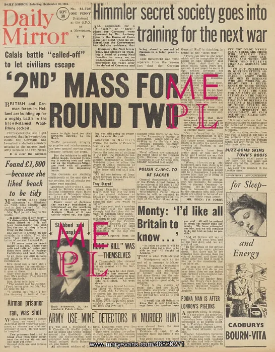 : Daily Mirror front page Battle for Holland : Daily Mirror front page Battle for Holland