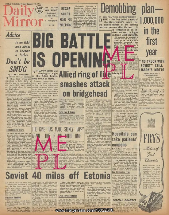 : Daily Mirror front page Battle for Italy : Daily Mirror front page Battle for Italy