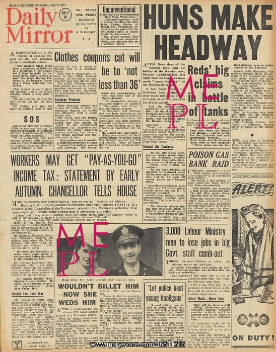 : Daily Mirror front page Battle of Kursk : Daily Mirror front page Battle of Kursk