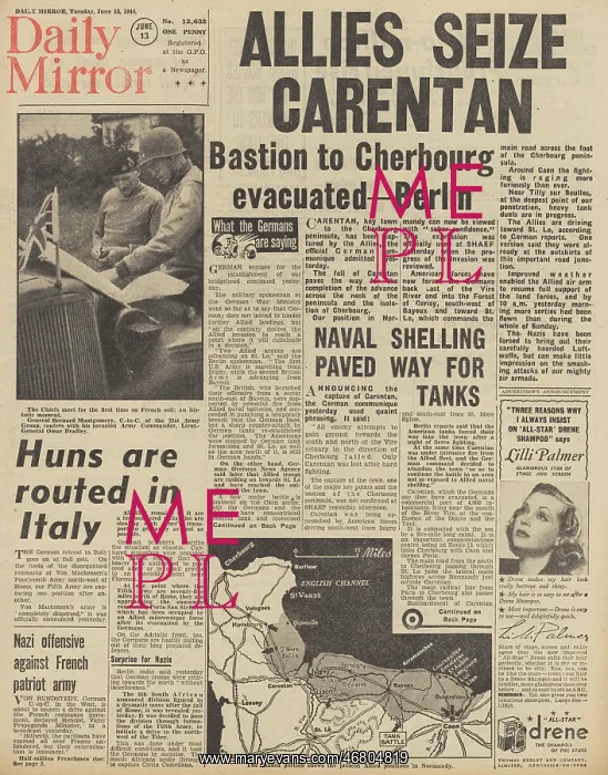 : Daily Mirror front page Battle for Normandy : Daily Mirror front page Battle for Normandy