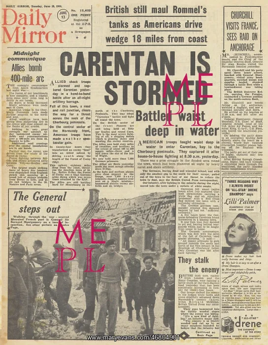 : Daily Mirror front page Battle for Normandy : Daily Mirror front page Battle for Normandy