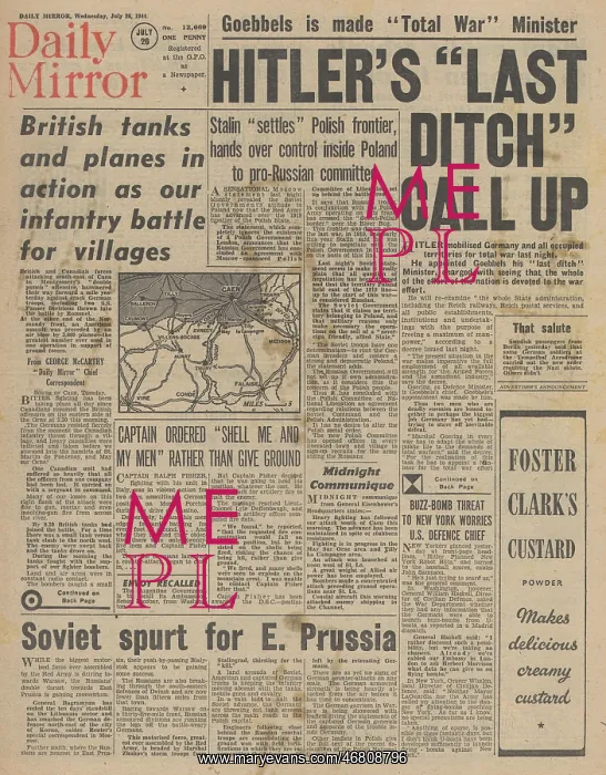 : Daily Mirror front page Battle for Normandy : Daily Mirror front page Battle for Normandy