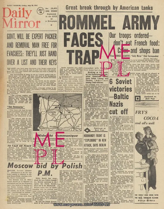 : Daily Mirror front page Battle for Normandy : Daily Mirror front page Battle for Normandy