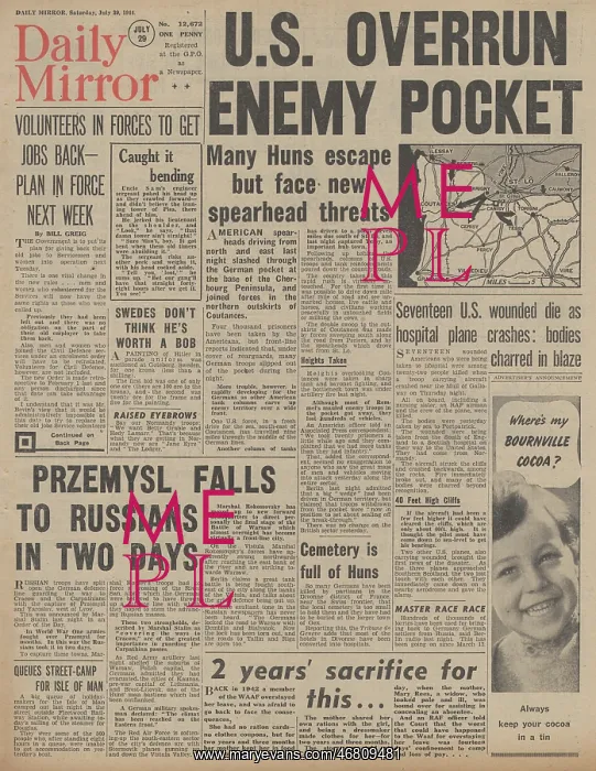 : Daily Mirror front page Battle for Normandy : Daily Mirror front page Battle for Normandy