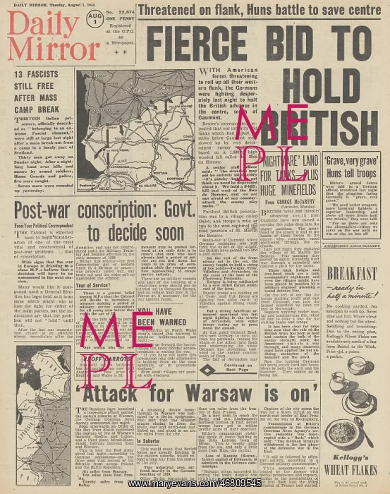 : Daily Mirror front page Battle for Normandy : Daily Mirror front page Battle for Normandy