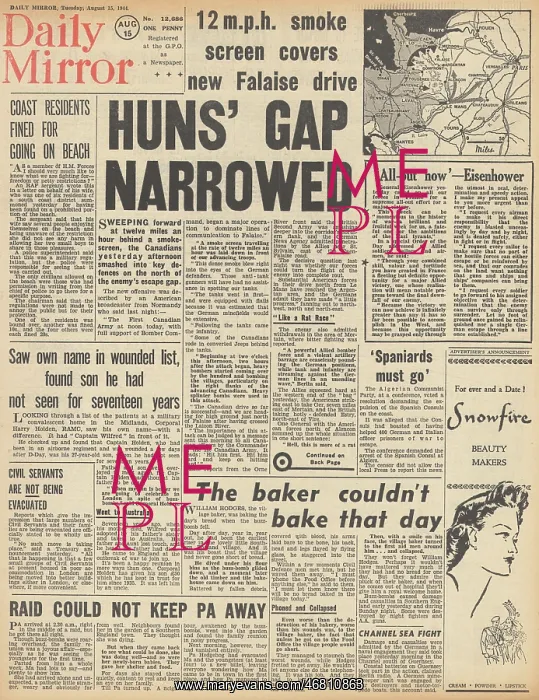 : Daily Mirror front page Battle for Normandy : Daily Mirror front page Battle for Normandy
