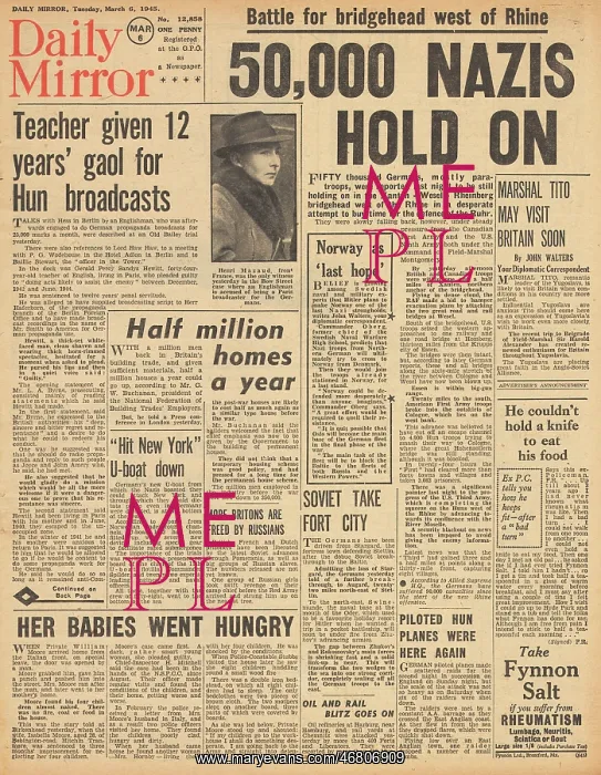 : Daily Mirror front page Battle on the Rhine : Daily Mirror front page Battle on the Rhine