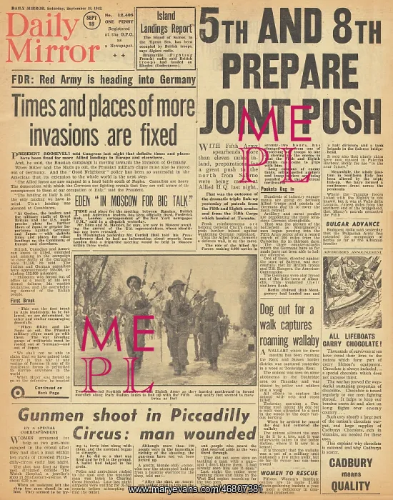 : Daily Mirror front page Battle for Salerno : Daily Mirror front page Battle for Salerno