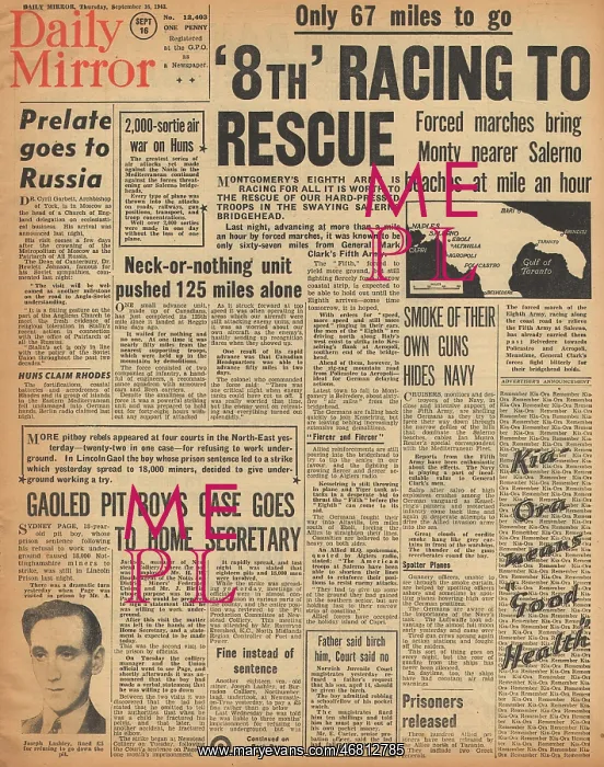 : Daily Mirror front page Battle for Salerno : Daily Mirror front page Battle for Salerno