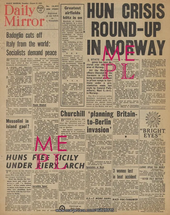 : Daily Mirror front page Battle for Sicily : Daily Mirror front page Battle for Sicily