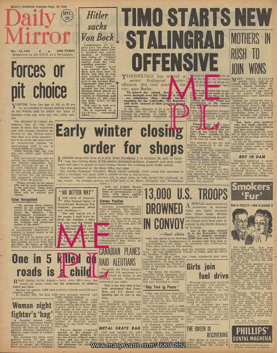 : Daily Mirror front page Battle of Stalingrad : Daily Mirror front page Battle of Stalingrad