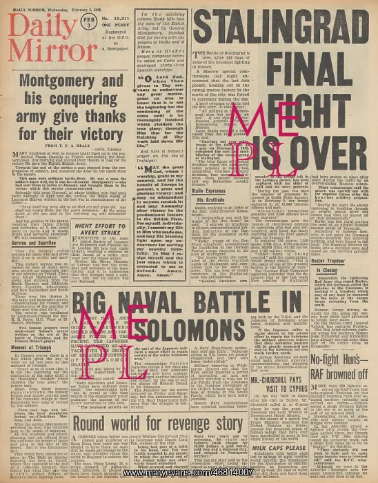 : Daily Mirror front page Battle of Stalingrad : Daily Mirror front page Battle of Stalingrad