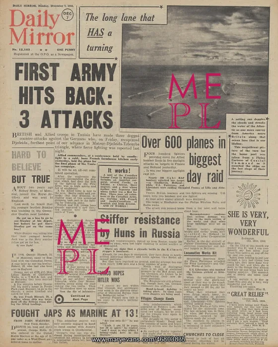 : Daily Mirror front page Battle for Tunisia : Daily Mirror front page Battle for Tunisia