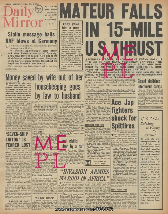 : Daily Mirror front page Battle of Tunisia : Daily Mirror front page Battle of Tunisia