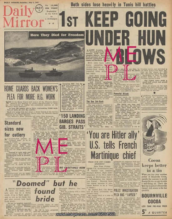 : Daily Mirror front page Battle of Tunisia : Daily Mirror front page Battle of Tunisia