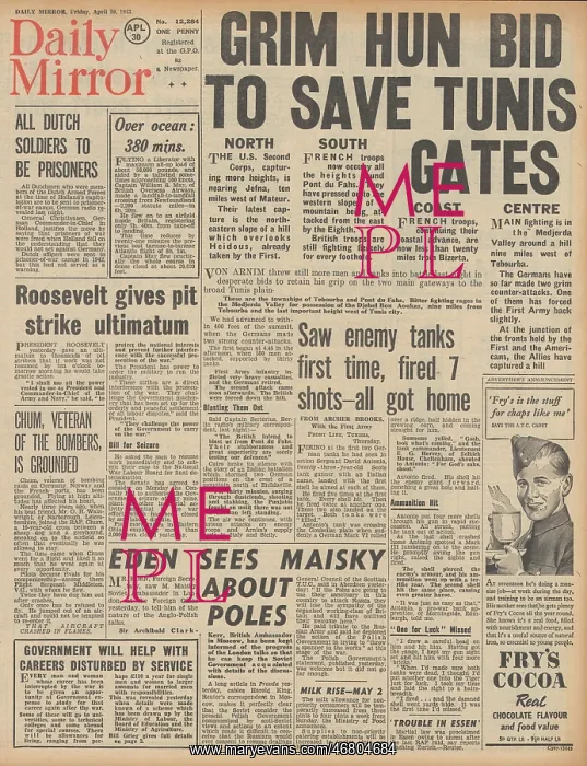 : Daily Mirror front page Battle for Tunisia : Daily Mirror front page Battle for Tunisia