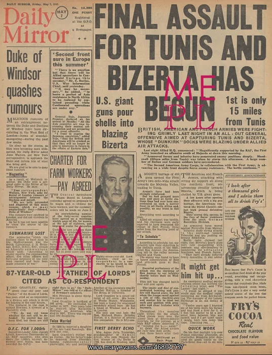 : Daily Mirror front page Battle of Tunisia : Daily Mirror front page Battle of Tunisia