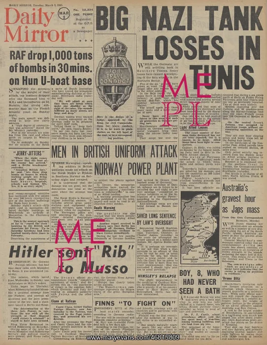 : Daily Mirror front page Battle for Tunisia : Daily Mirror front page Battle for Tunisia