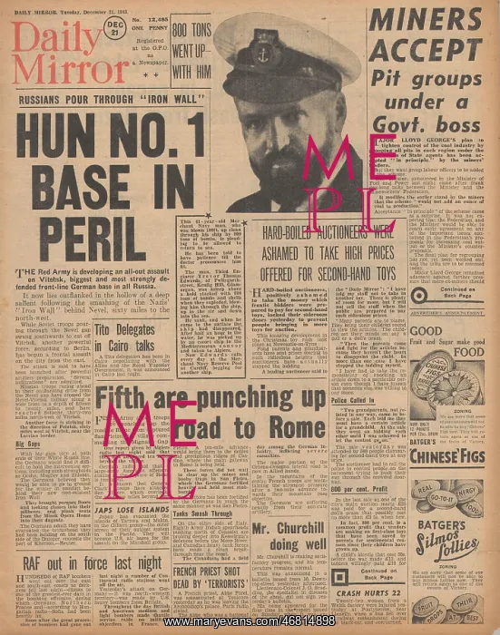: Daily Mirror front page Battle for Vitebsk : Daily Mirror front page Battle for Vitebsk