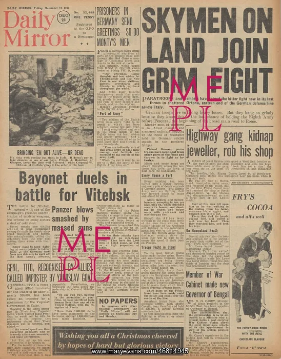 : Daily Mirror front page Battle for Vitebsk : Daily Mirror front page Battle for Vitebsk