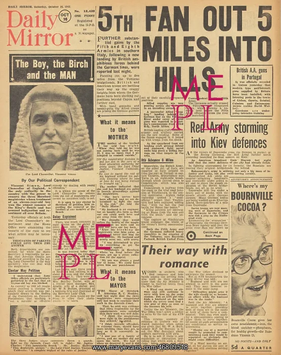 : Daily Mirror front page Battle of Volturno River : Daily Mirror front page Battle of Volturno River