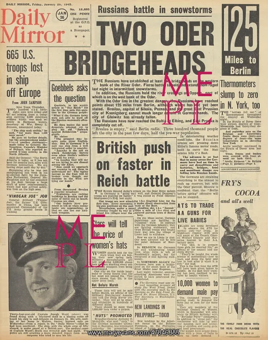 : Daily Mirror front page Battles on the River Oder : Daily Mirror front page Battles on the River Oder