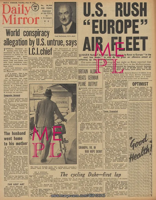 : Daily Mirror front page More US bombers for Europe : Daily Mirror front page More US bombers for Europe