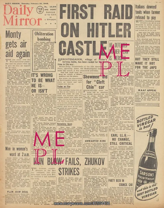 : Daily Mirror front page Bombing of Berchtesgaden : Daily Mirror front page Bombing of Berchtesgaden