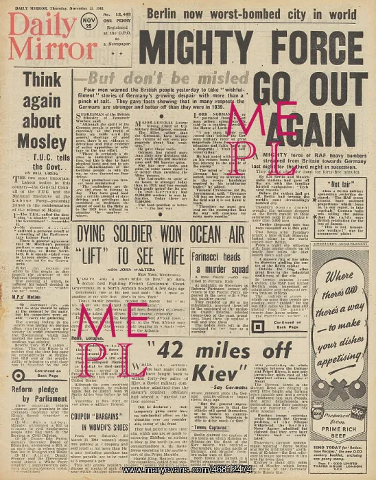 : Daily Mirror front page Bombing of Berlin : Daily Mirror front page Bombing of Berlin