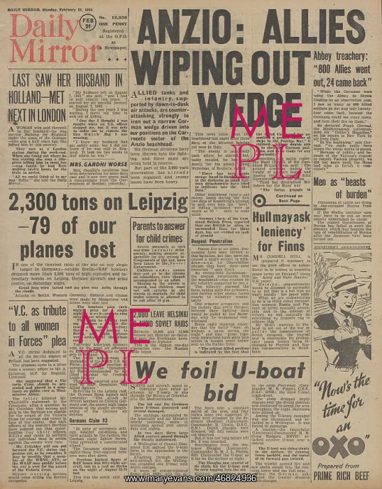 : Daily Mirror front page Bombing of Leipzig : Daily Mirror front page Bombing of Leipzig