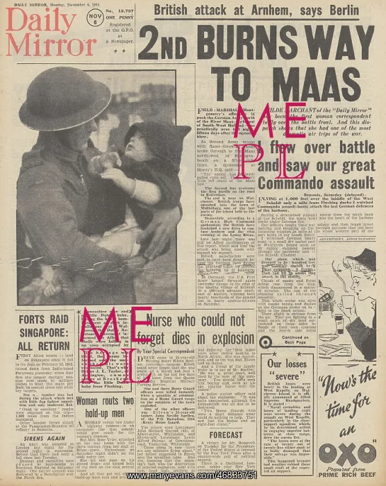 : Daily Mirror front page British 2nd Army on River Maas : Daily Mirror front page British 2nd Army on River Maas