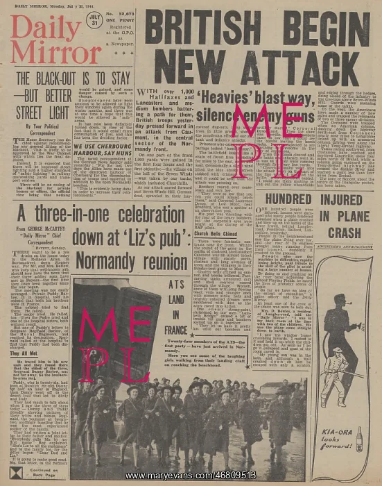 : Daily Mirror front page British Army advance in Normandy : Daily Mirror front page British Army advance in Normandy