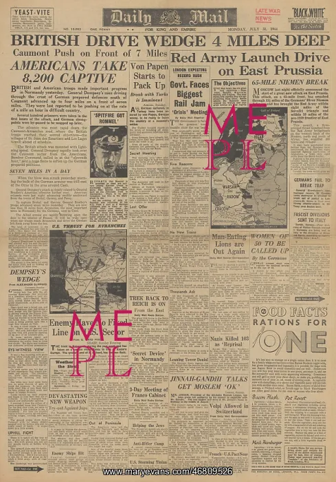 : Daily Mirror front page British Army advance in Normandy : Daily Mirror front page British Army advance in Normandy