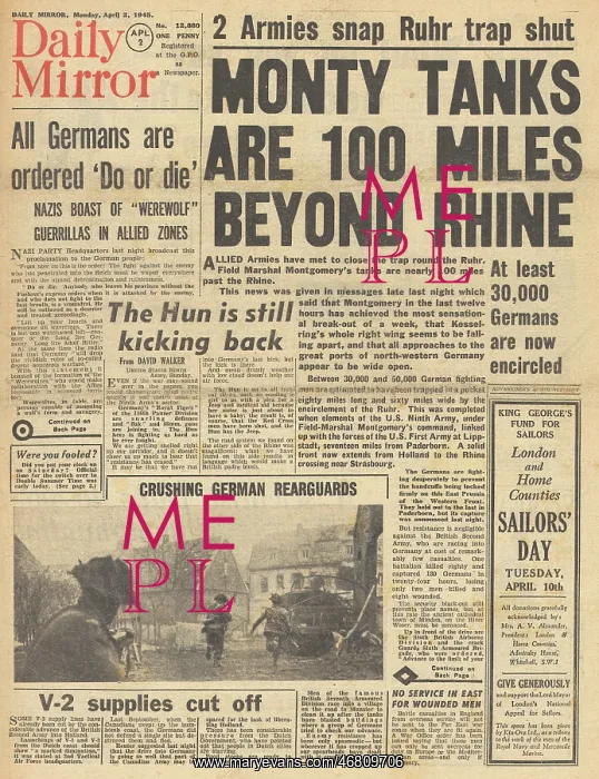 : Daily Mirror front page British forces advance in the West : Daily Mirror front page British forces advance in the West