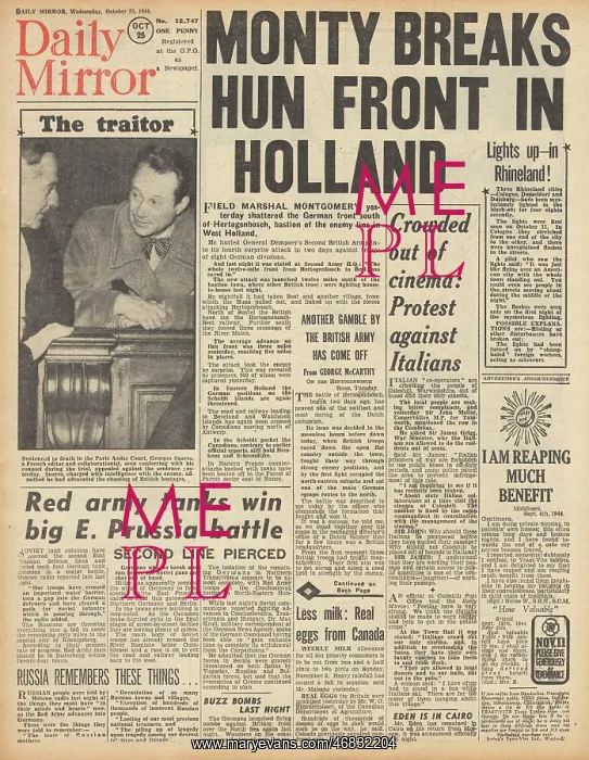 : Daily Mirror front page British forces capture Hertogenbosch : Daily Mirror front page British forces capture Hertogenbosch
