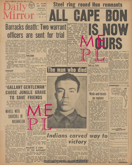 : Daily Mirror front page Capture of General von Arnim : Daily Mirror front page Capture of General von Arnim