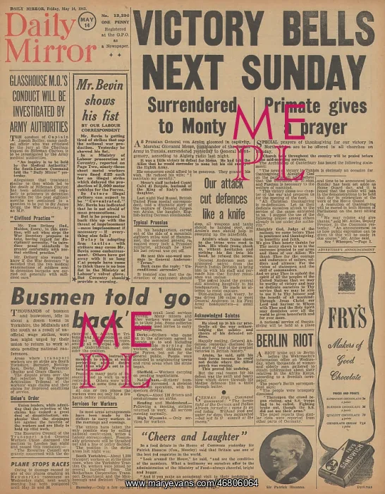 : Daily Mirror front page Capture of General von Arnim : Daily Mirror front page Capture of General von Arnim