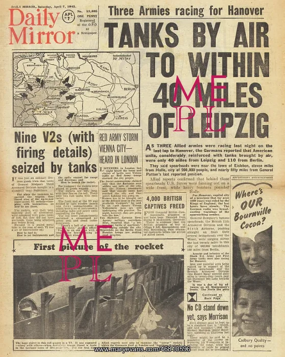 : Daily Mirror front page Captured V2 rockets : Daily Mirror front page Captured V2 rockets