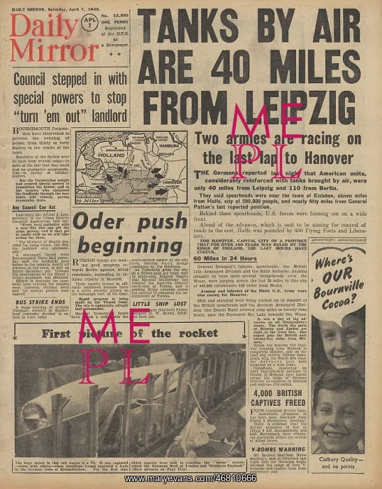 : The Daily Mirror front page Captured V2 rockets : The Daily Mirror front page Captured V2 rockets