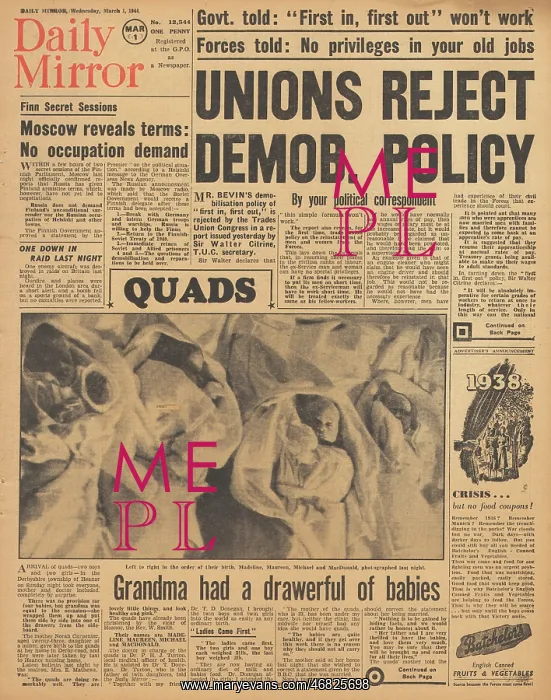 : Daily Mirror front page Carpenter Quads : Daily Mirror front page Carpenter Quads