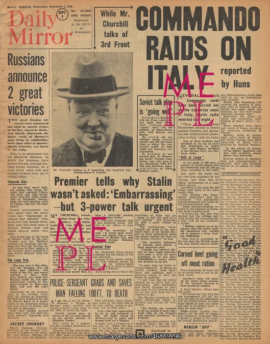 : Daily Mirror front page Commando raid on Italy : Daily Mirror front page Commando raid on Italy