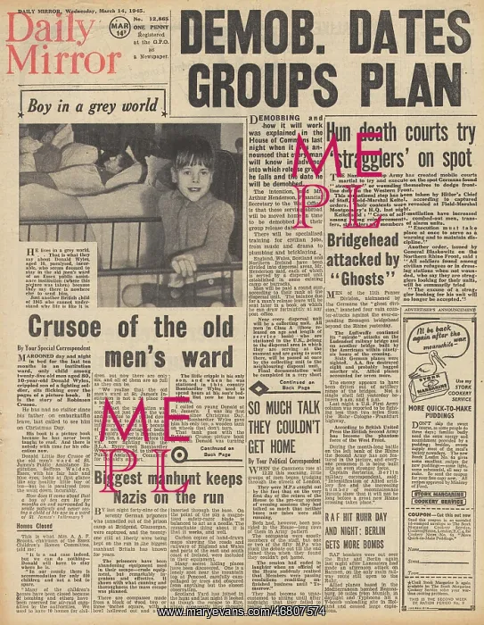 : Daily Mirror front page Demob plans : Daily Mirror front page Demob plans