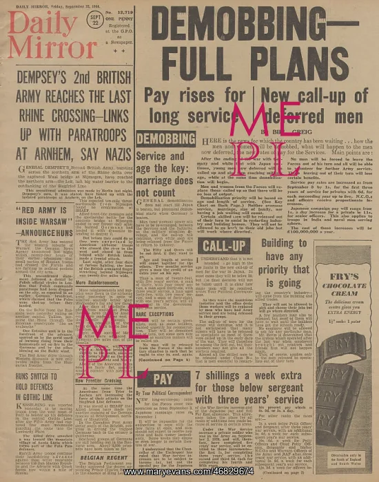 : Daily Mirror front page Demobilisation plans announced : Daily Mirror front page Demobilisation plans announced