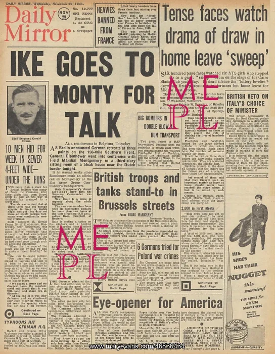 : Daily Mirror front page Eisenhower & Montgomery meet : Daily Mirror front page Eisenhower & Montgomery meet