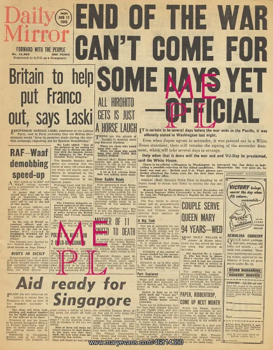 : Daily Mirror front page End of war delayed : Daily Mirror front page End of war delayed