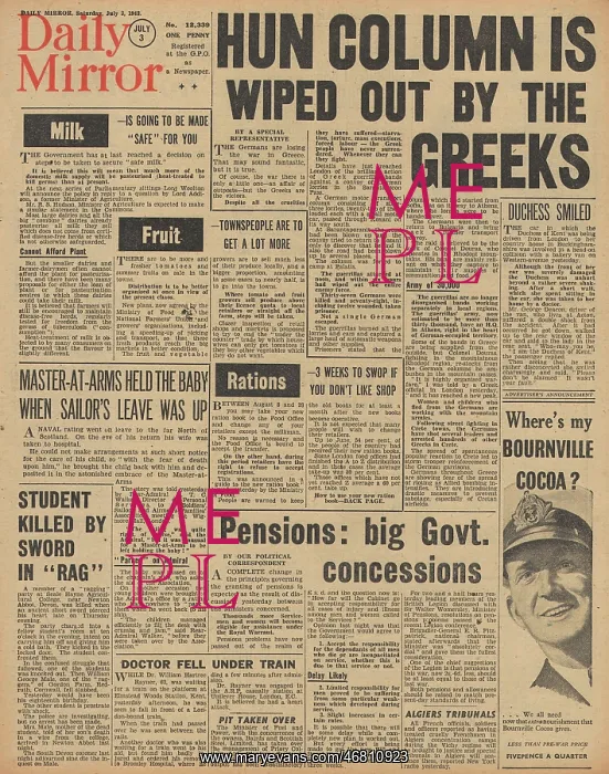 : Daily Mirror front page Food rations : Daily Mirror front page Food rations