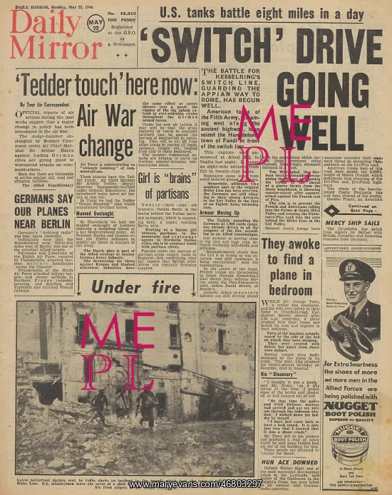 : Daily Mirror front page US Forces advance towards Rome : Daily Mirror front page US Forces advance towards Rome