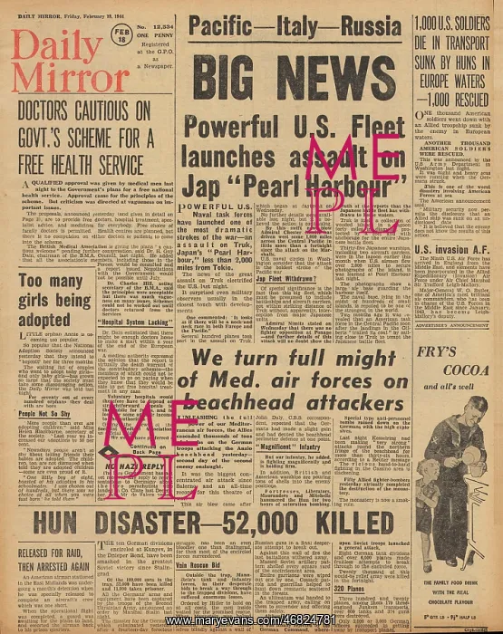: Daily Mirror front page US forces attack Truk : Daily Mirror front page US forces attack Truk