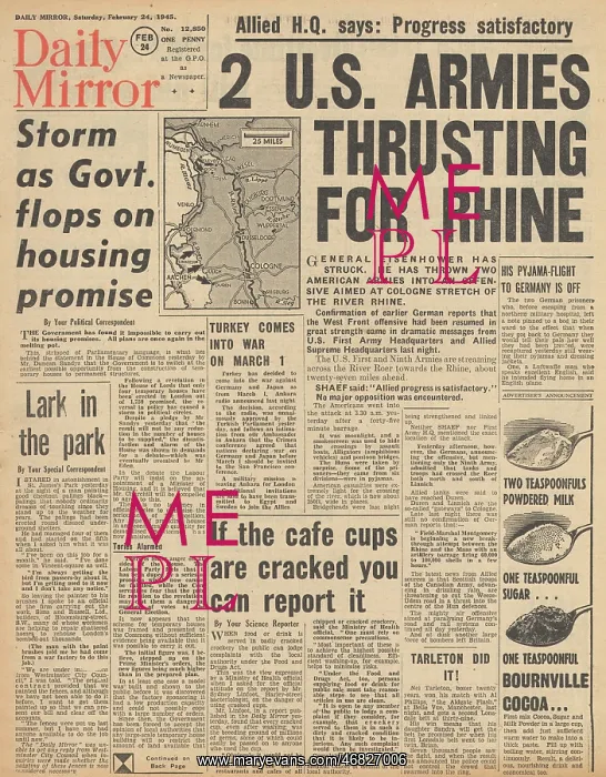 : Daily Mirror front page US forces drive on Cologne : Daily Mirror front page US forces drive on Cologne